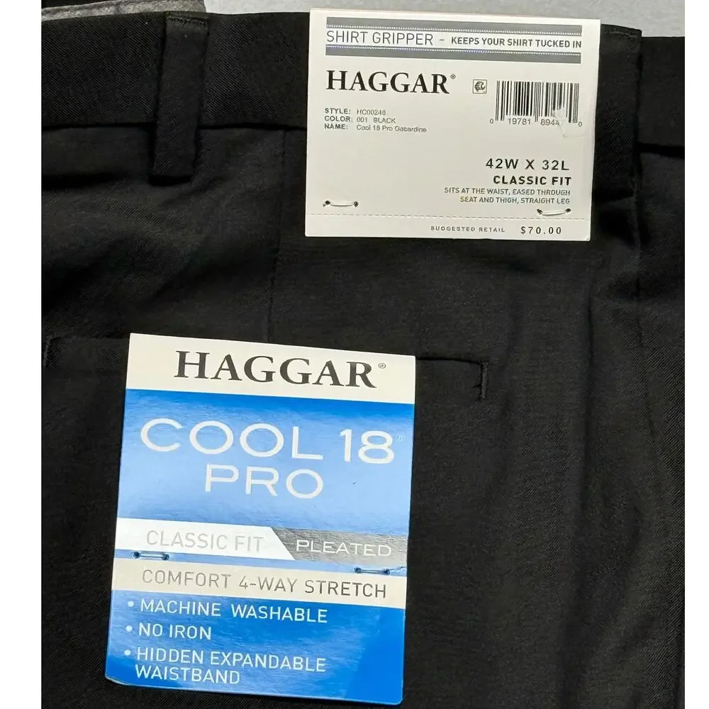 Haggar Men's Cool 18 PRO Expandable Waist Dress Pants black 42x32 $70